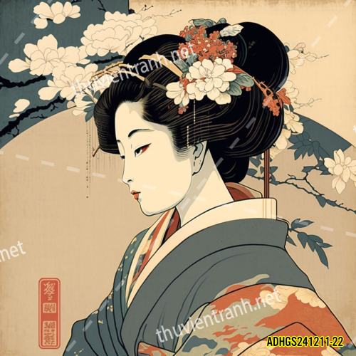 Tranh dán tường hoa cô gái Geisha Nhật Bản-ADHGS241211-22 - Tranh tường chất lượng cao